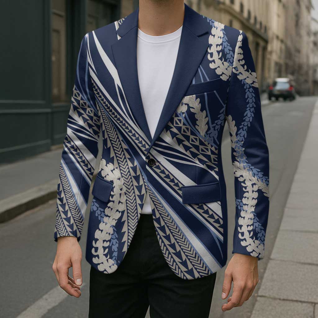 Polynesian Puakeniken Pikake Twisted Lei Blazer Navy Blue - Polynesian Pride
