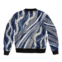 Polynesian Puakeniken Pikake Twisted Lei Bomber Jacket Navy Blue - Polynesian Pride