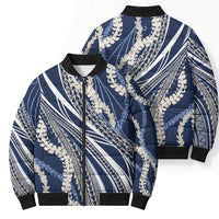 Polynesian Puakeniken Pikake Twisted Lei Bomber Puffer Jacket Navy Blue - Polynesian Pride