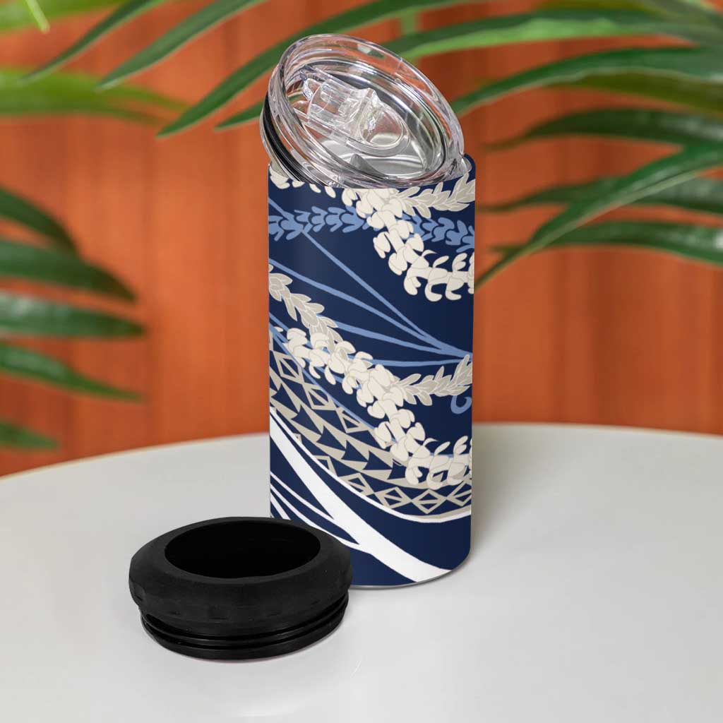 Polynesian Puakeniken Pikake Twisted Lei 4 in 1 Can Cooler Tumbler Navy Blue - Polynesian Pride