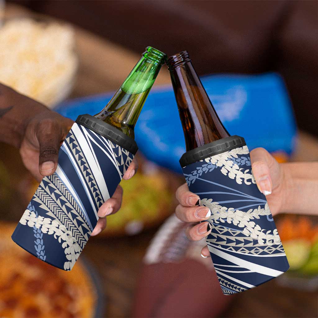 Polynesian Puakeniken Pikake Twisted Lei 4 in 1 Can Cooler Tumbler Navy Blue - Polynesian Pride