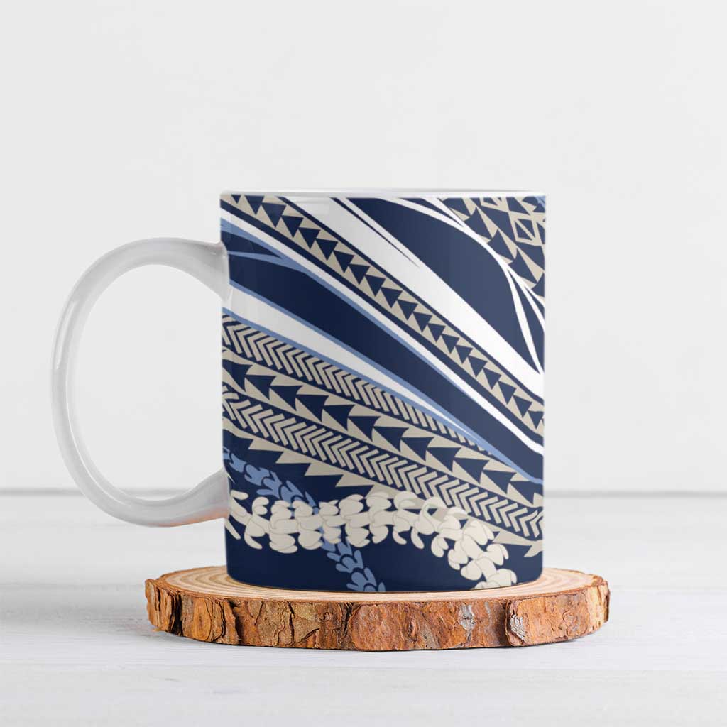 Polynesian Puakeniken Pikake Twisted Lei Ceramic Mug Navy Blue - Polynesian Pride