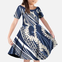 Polynesian Puakeniken Pikake Twisted Lei Family Matching Mermaid Dress and Hawaiian Shirt Navy Blue - Polynesian Pride