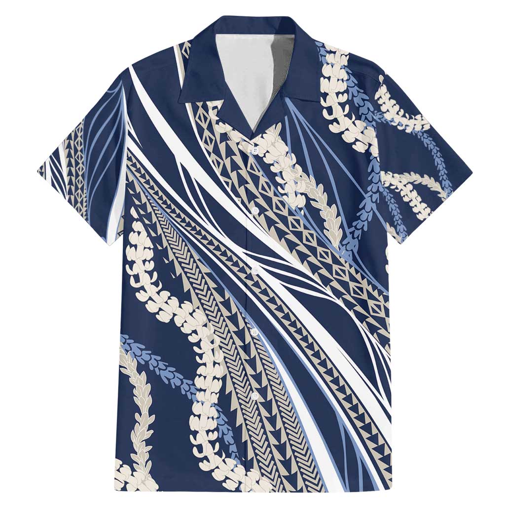 Polynesian Puakeniken Pikake Twisted Lei Family Matching Mermaid Dress and Hawaiian Shirt Navy Blue - Polynesian Pride