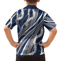 Polynesian Puakeniken Pikake Twisted Lei Family Matching Summer Maxi Dress and Hawaiian Shirt Navy Blue - Polynesian Pride