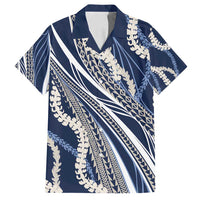 Polynesian Puakeniken Pikake Twisted Lei Family Matching Summer Maxi Dress and Hawaiian Shirt Navy Blue - Polynesian Pride
