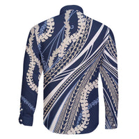 Polynesian Puakeniken Pikake Twisted Lei Family Matching Summer Maxi Dress and Hawaiian Shirt Navy Blue - Polynesian Pride