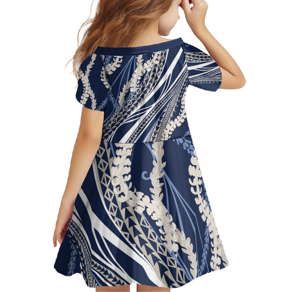 Polynesian Puakeniken Pikake Twisted Lei Family Matching Tank Maxi Dress and Hawaiian Shirt Navy Blue - Polynesian Pride