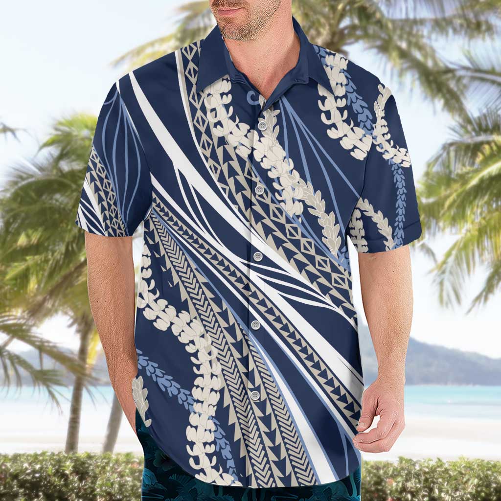 Polynesian Puakeniken Pikake Twisted Lei Hawaiian Shirt Navy Blue - Polynesian Pride