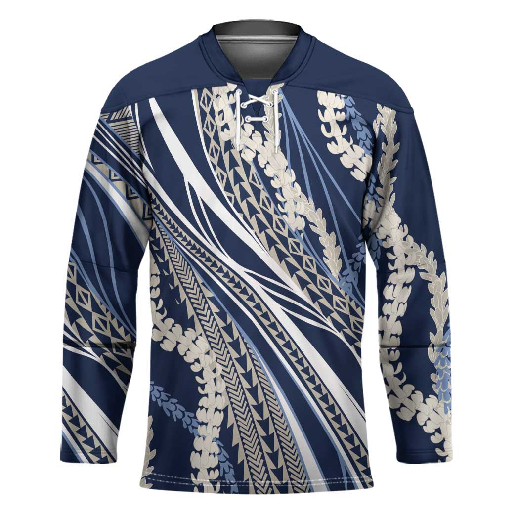 Polynesian Puakeniken Pikake Twisted Lei Hockey Jersey Navy Blue - Polynesian Pride