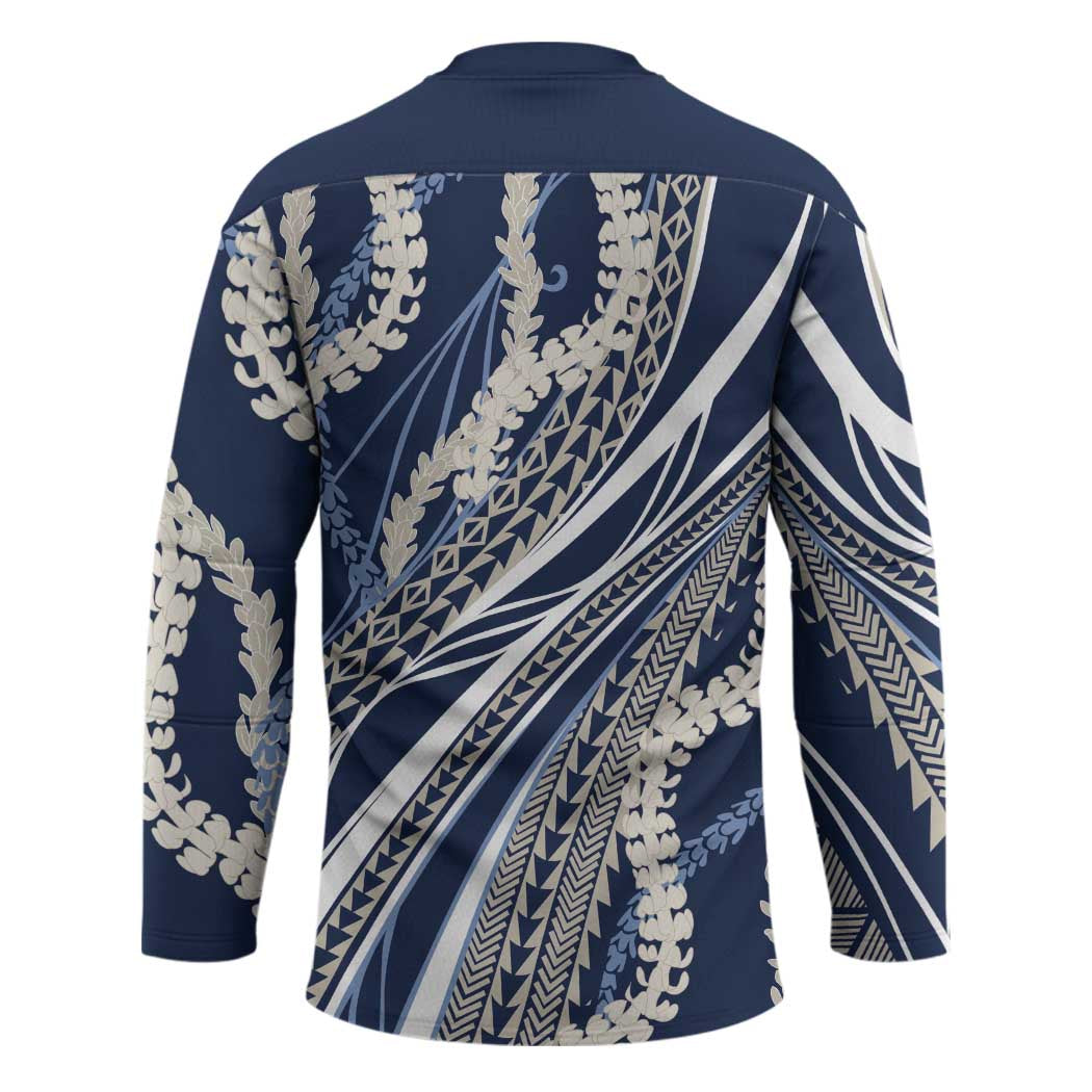 Polynesian Puakeniken Pikake Twisted Lei Hockey Jersey Navy Blue - Polynesian Pride