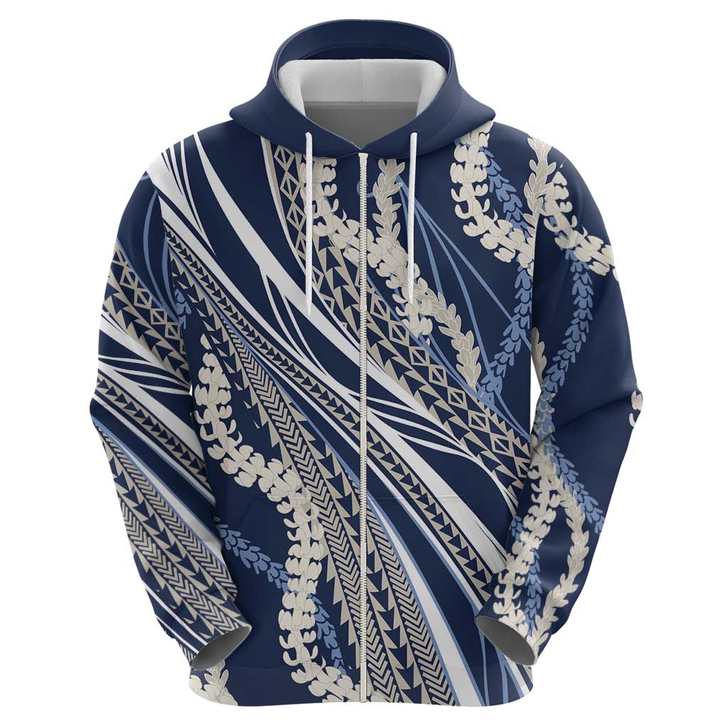 Polynesian Puakeniken Pikake Twisted Lei Hoodie Navy Blue - Polynesian Pride