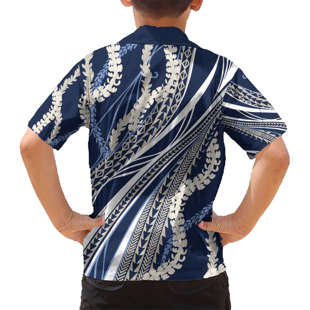 Polynesian Puakeniken Pikake Twisted Lei Kid Hawaiian Shirt Navy Blue - Polynesian Pride
