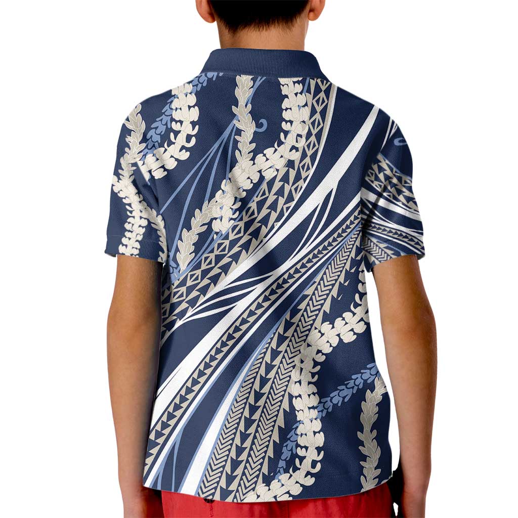Polynesian Puakeniken Pikake Twisted Lei Kid Polo Shirt Navy Blue - Polynesian Pride