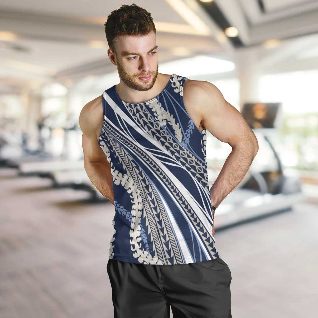 Polynesian Puakeniken Pikake Twisted Lei Men Tank Top Navy Blue - Polynesian Pride