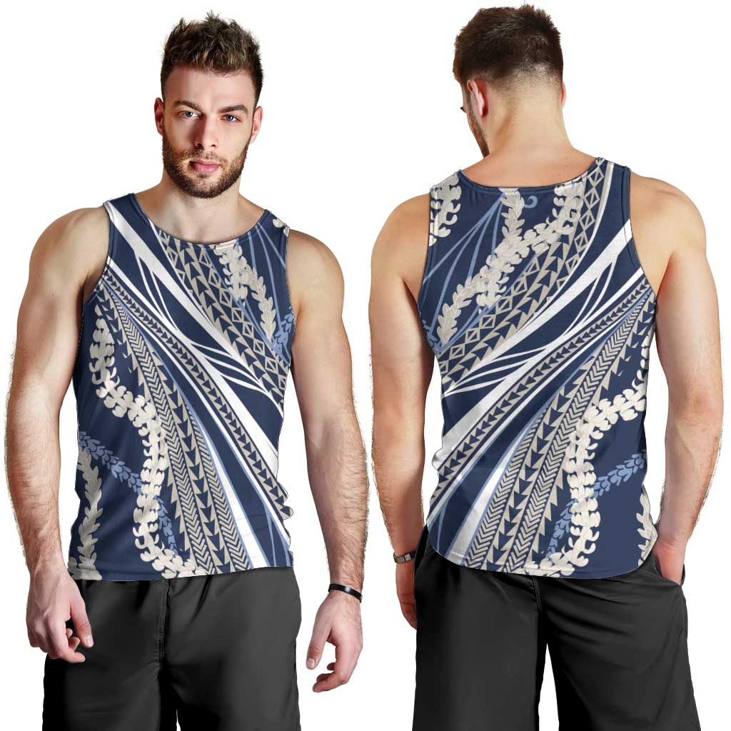 Polynesian Puakeniken Pikake Twisted Lei Men Tank Top Navy Blue - Polynesian Pride