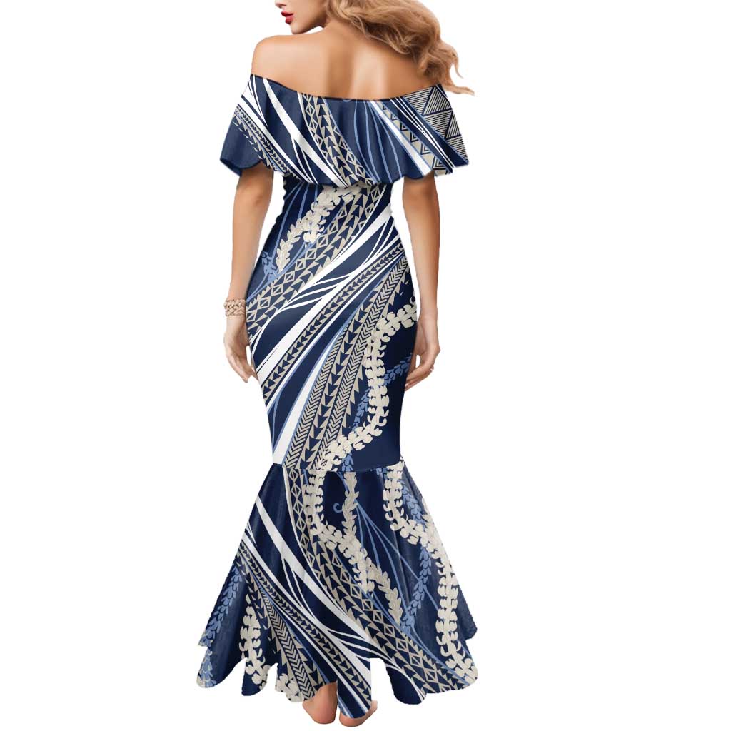 Polynesian Puakeniken Pikake Twisted Lei Mermaid Dress Navy Blue - Polynesian Pride