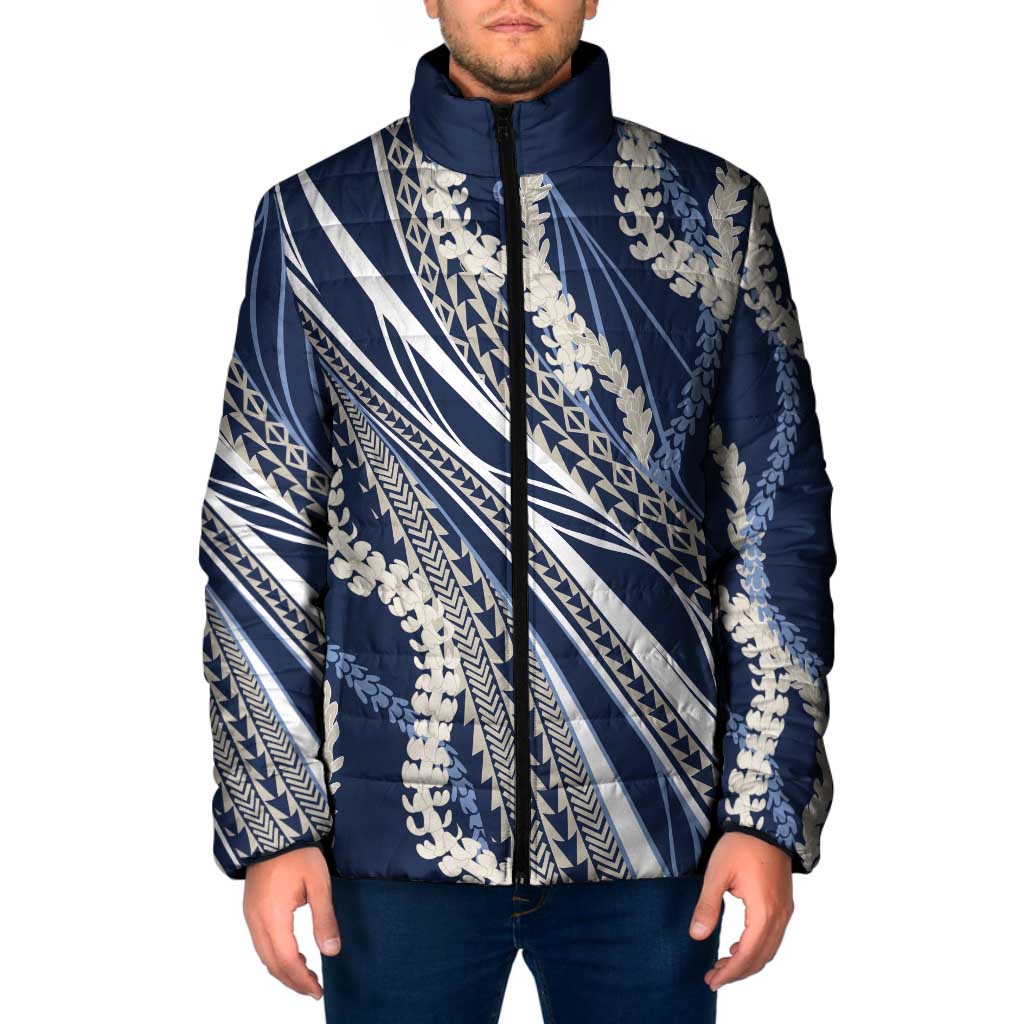 Polynesian Puakeniken Pikake Twisted Lei Padded Jacket Navy Blue - Polynesian Pride