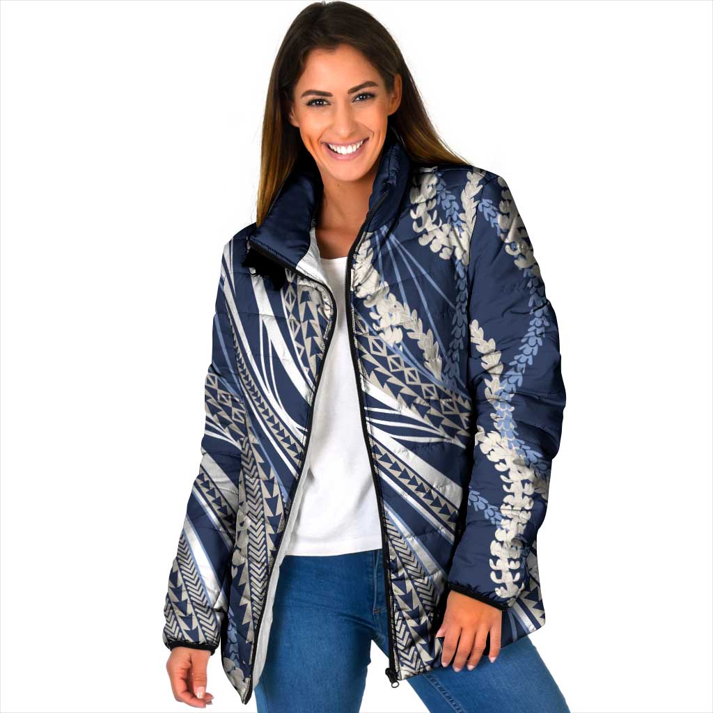 Polynesian Puakeniken Pikake Twisted Lei Padded Jacket Navy Blue - Polynesian Pride