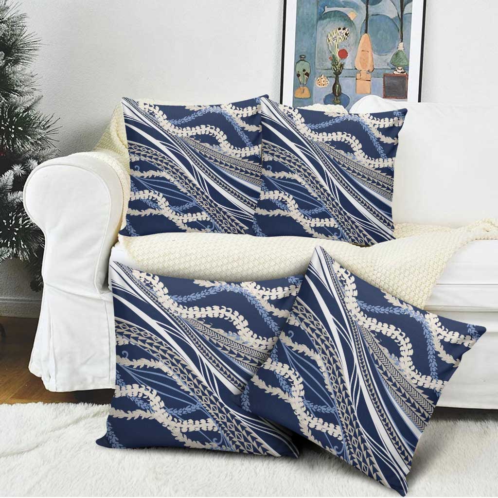 Polynesian Puakeniken Pikake Twisted Lei Pillow Cover Navy Blue - Polynesian Pride