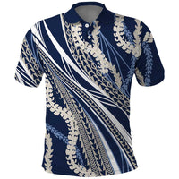 Polynesian Puakeniken Pikake Twisted Lei Polo Shirt Navy Blue - Polynesian Pride