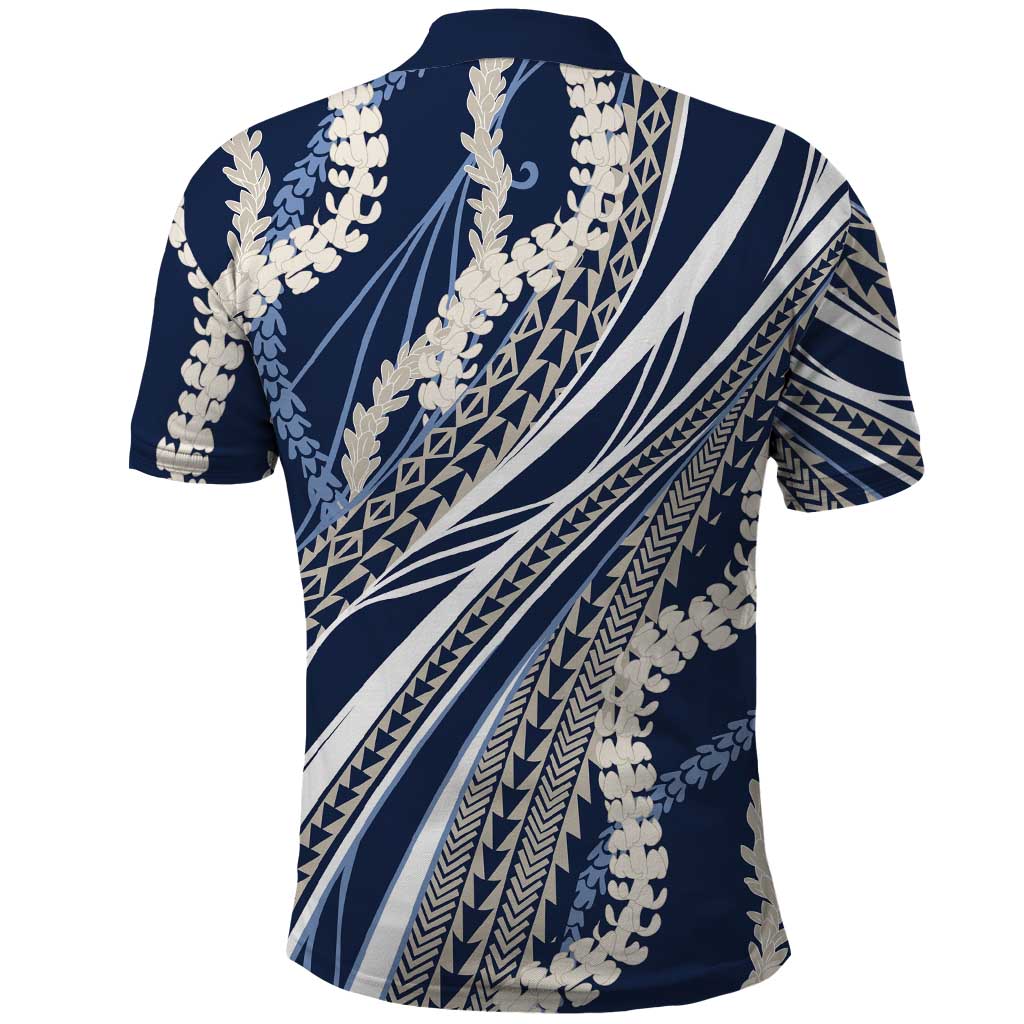 Polynesian Puakeniken Pikake Twisted Lei Polo Shirt Navy Blue - Polynesian Pride