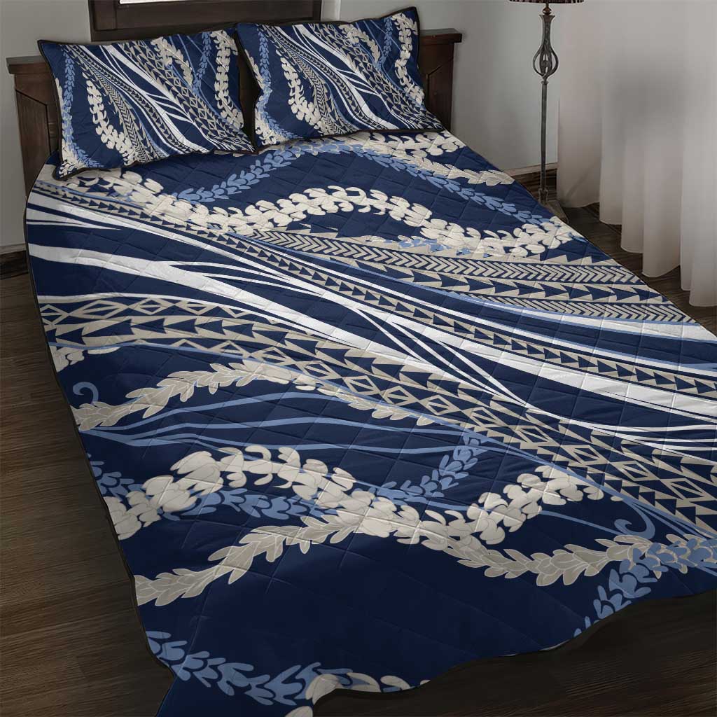 Polynesian Puakeniken Pikake Twisted Lei Quilt Bed Set Navy Blue LT7 Navy Blue - Polynesian Pride