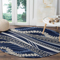 Polynesian Puakeniken Pikake Twisted Lei Round Carpet Navy Blue - Polynesian Pride