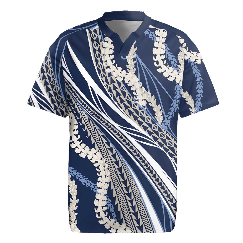 Polynesian Puakeniken Pikake Twisted Lei Rugby Jersey Navy Blue - Polynesian Pride