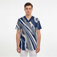 Polynesian Puakeniken Pikake Twisted Lei Scrub Top Navy Blue - Polynesian Pride