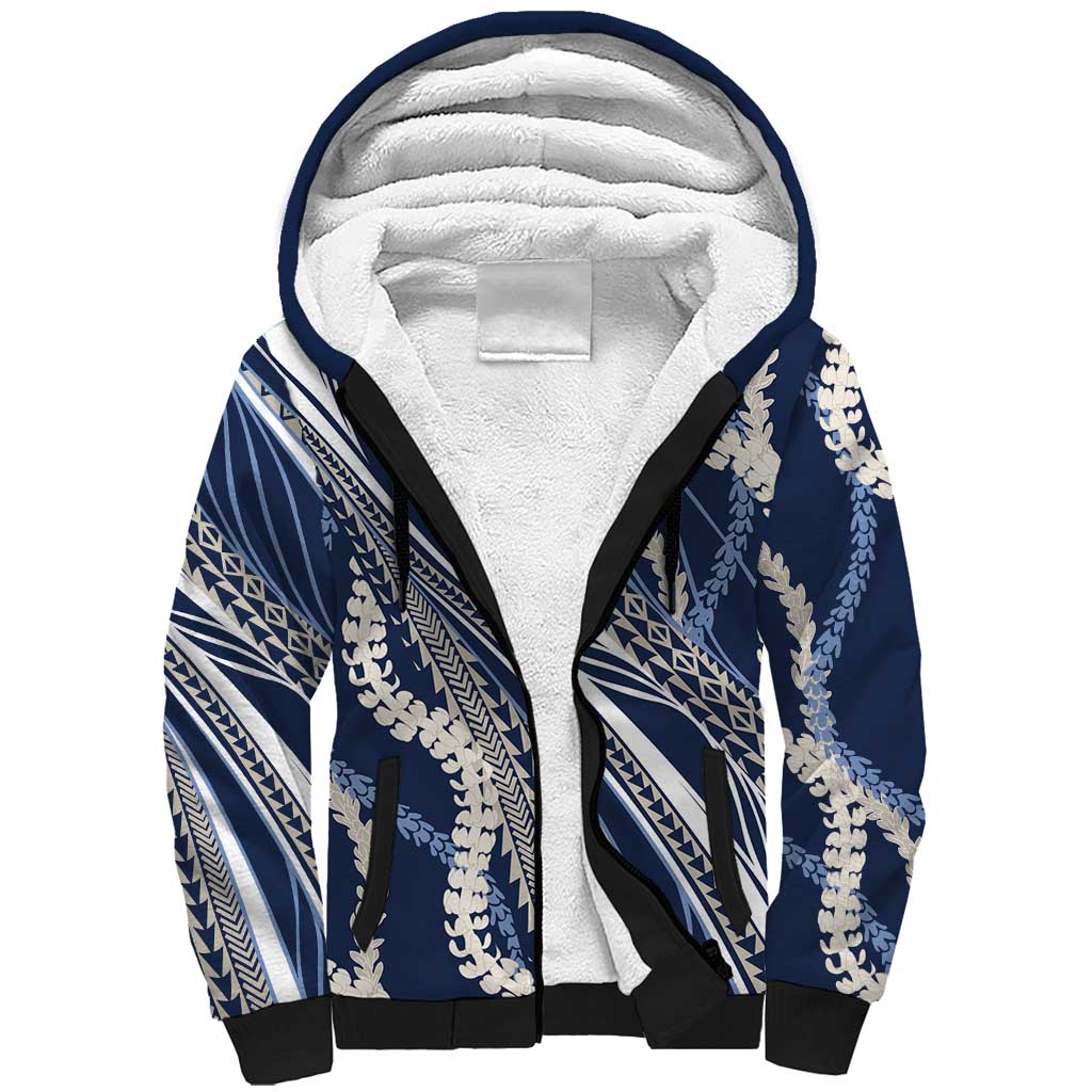 Polynesian Puakeniken Pikake Twisted Lei Sherpa Hoodie Navy Blue LT7 Unisex Navy Blue - Polynesian Pride