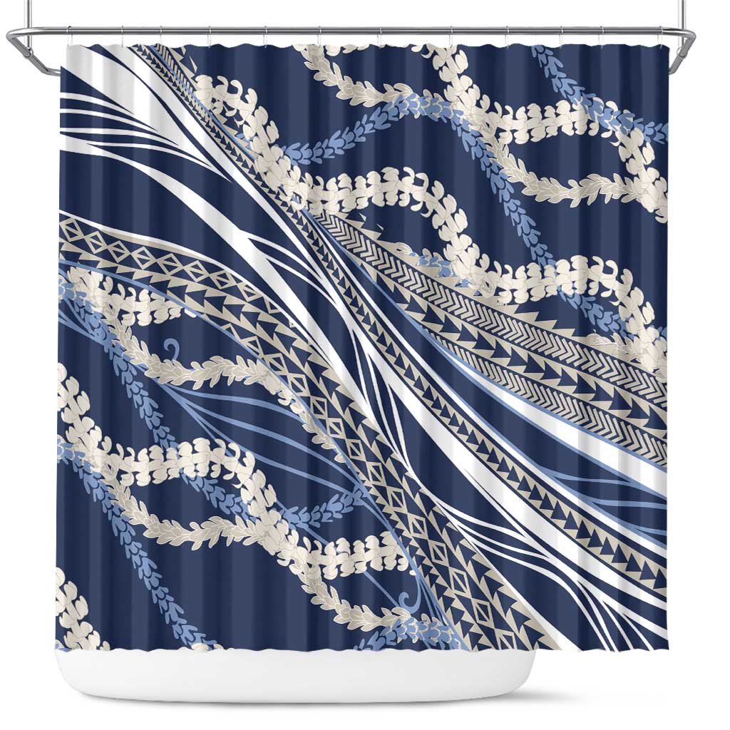 Polynesian Puakeniken Pikake Twisted Lei Shower Curtain Navy Blue - Polynesian Pride