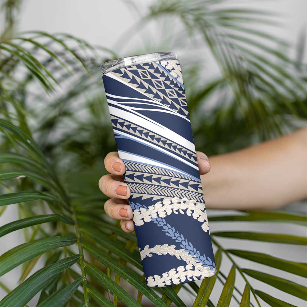 Polynesian Puakeniken Pikake Twisted Lei Skinny Tumbler Navy Blue - Polynesian Pride