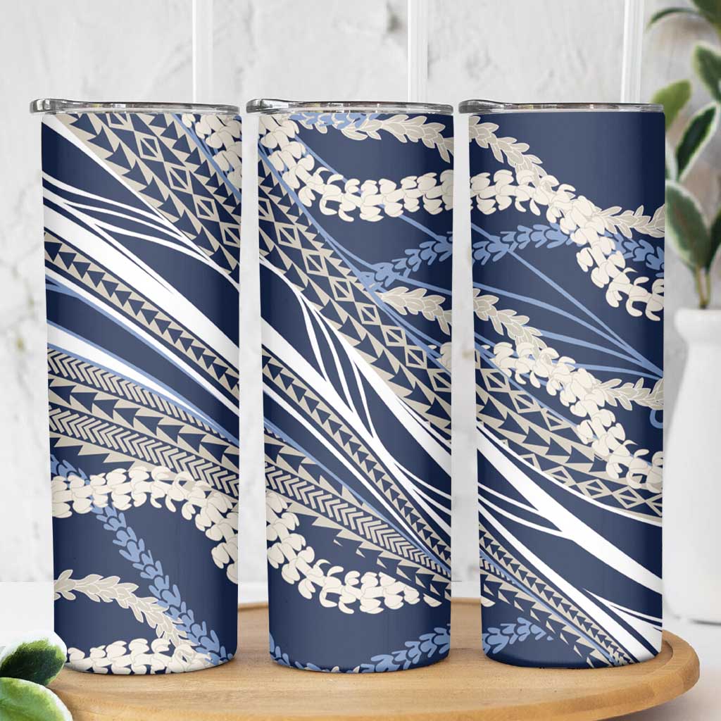 Polynesian Puakeniken Pikake Twisted Lei Skinny Tumbler Navy Blue - Polynesian Pride