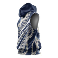 Polynesian Puakeniken Pikake Twisted Lei Sleeveless Hoodie Navy Blue - Polynesian Pride
