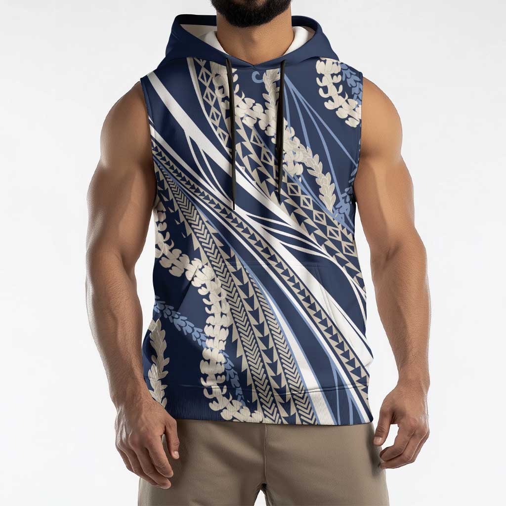 Polynesian Puakeniken Pikake Twisted Lei Sleeveless Hoodie Navy Blue - Polynesian Pride