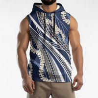 Polynesian Puakeniken Pikake Twisted Lei Sleeveless Hoodie Navy Blue - Polynesian Pride