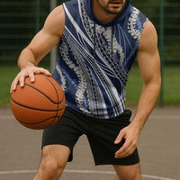 Polynesian Puakeniken Pikake Twisted Lei Sleeveless Hoodie Navy Blue - Polynesian Pride