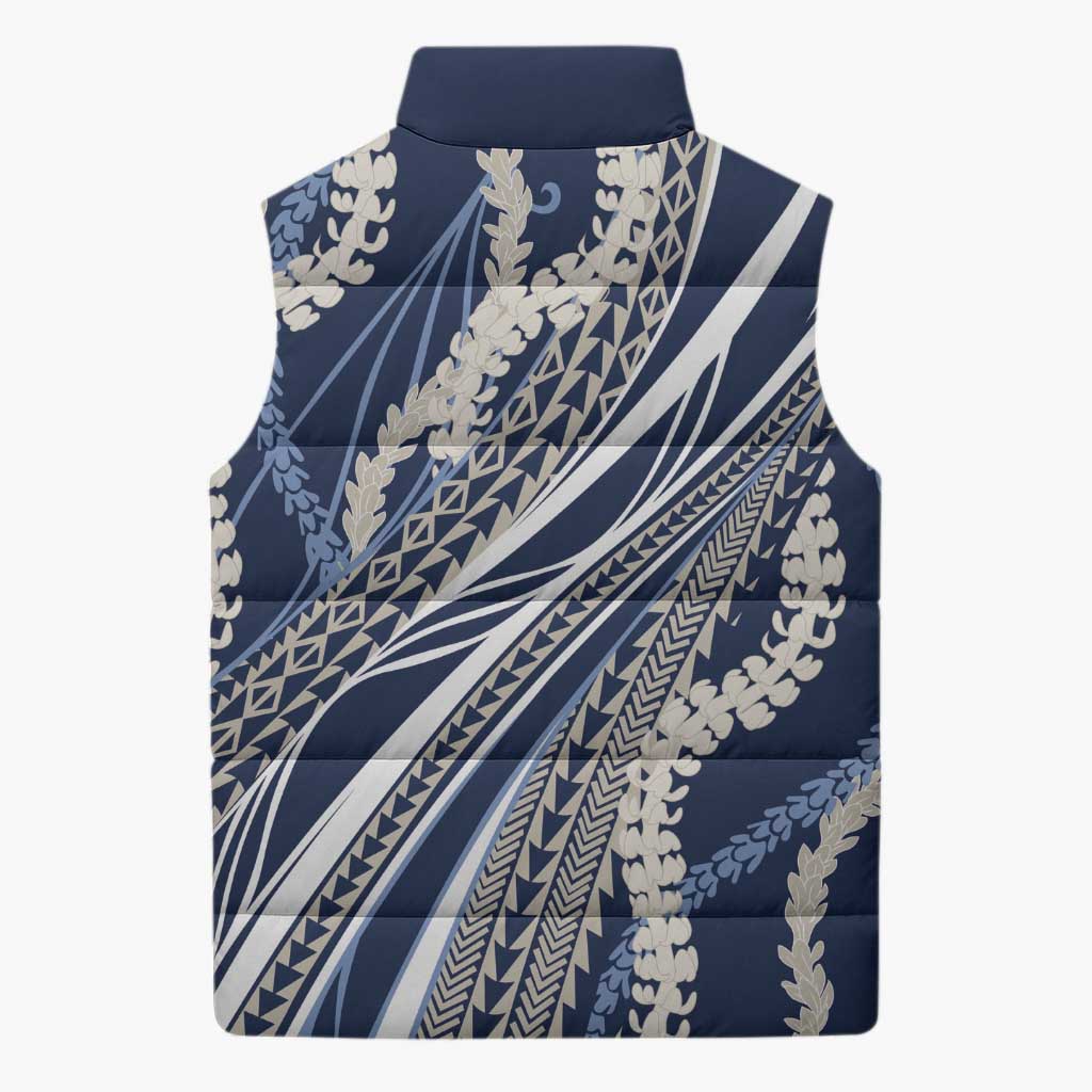 Polynesian Puakeniken Pikake Twisted Lei Sleeveless Puffer Jacket Navy Blue - Polynesian Pride