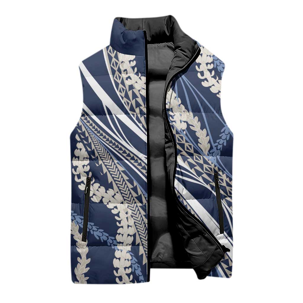 Polynesian Puakeniken Pikake Twisted Lei Sleeveless Puffer Jacket Navy Blue - Polynesian Pride