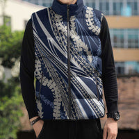 Polynesian Puakeniken Pikake Twisted Lei Sleeveless Puffer Jacket Navy Blue - Polynesian Pride