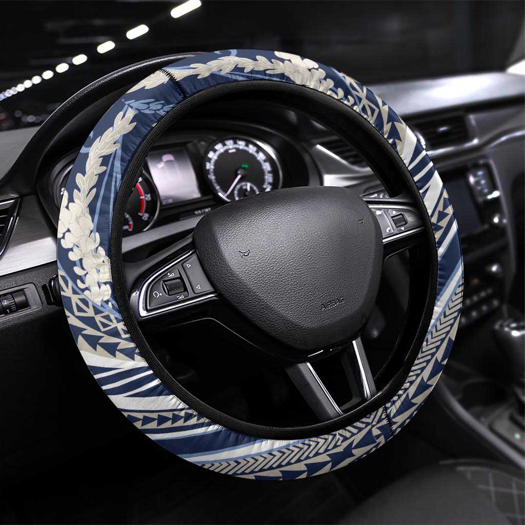 Polynesian Puakeniken Pikake Twisted Lei Steering Wheel Cover Navy Blue - Polynesian Pride