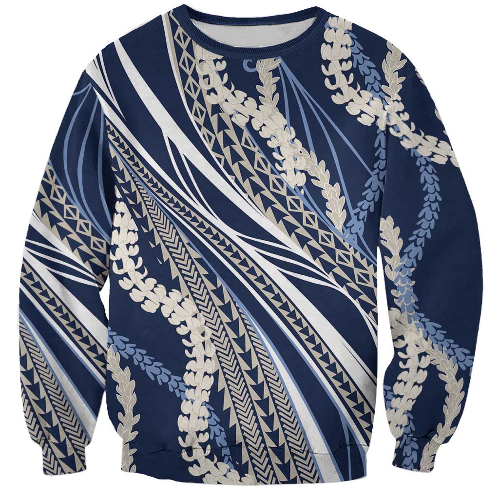 Polynesian Puakeniken Pikake Twisted Lei Sweatshirt Navy Blue - Polynesian Pride