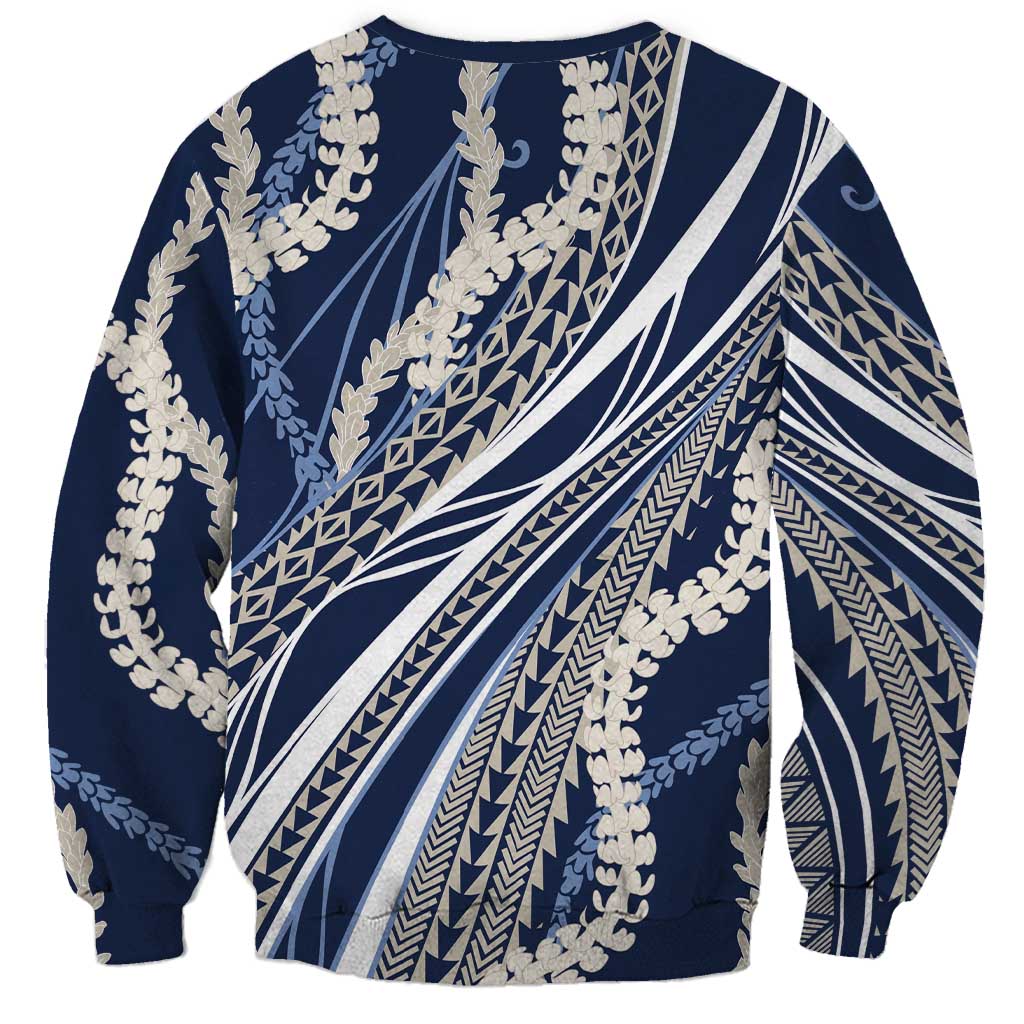 Polynesian Puakeniken Pikake Twisted Lei Sweatshirt Navy Blue - Polynesian Pride
