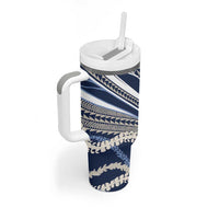 Polynesian Puakeniken Pikake Twisted Lei Tumbler With Handle Navy Blue - Polynesian Pride