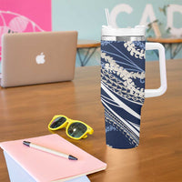 Polynesian Puakeniken Pikake Twisted Lei Tumbler With Handle Navy Blue - Polynesian Pride