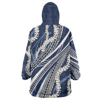 Polynesian Puakeniken Pikake Twisted Lei Wearable Blanket Hoodie Navy Blue - Polynesian Pride