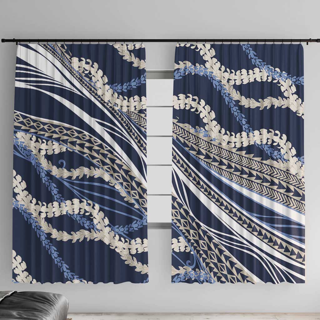 Polynesian Puakeniken Pikake Twisted Lei Window Curtain Navy Blue - Polynesian Pride