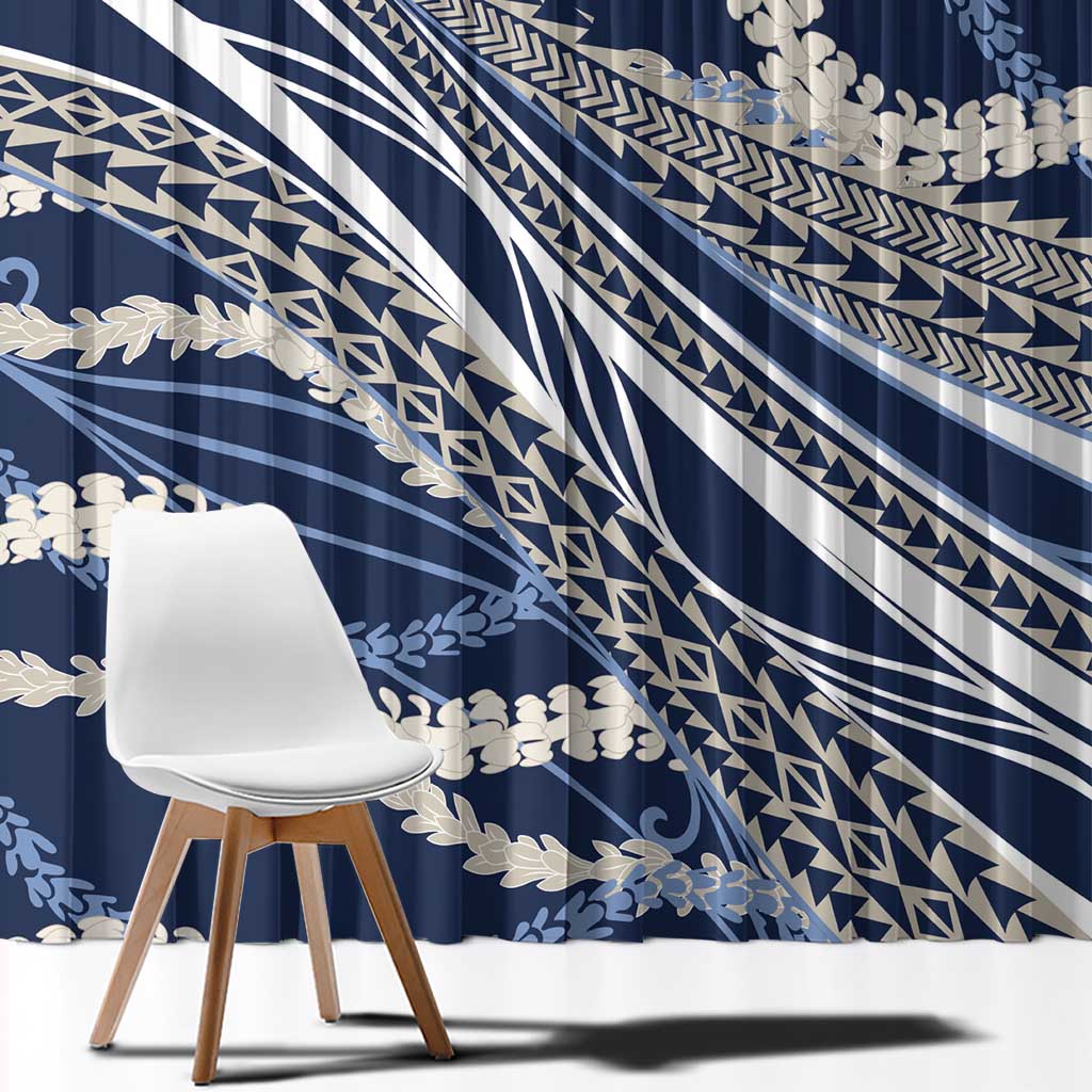 Polynesian Puakeniken Pikake Twisted Lei Window Curtain Navy Blue - Polynesian Pride