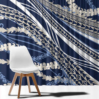 Polynesian Puakeniken Pikake Twisted Lei Window Curtain Navy Blue - Polynesian Pride